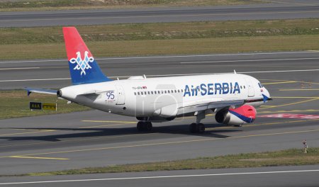 Photo for ISTANBUL, TURKIYE - SEPTEMBER 17, 2022: Air Serbia Airbus A319-132 (2277) landing to Istanbul International Airport - Royalty Free Image