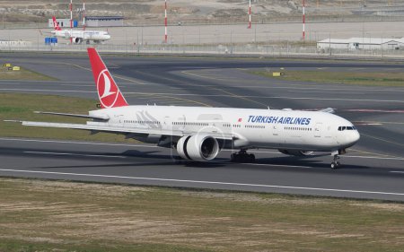 Photo for ISTANBUL, TURKIYE - SEPTEMBER 17, 2022: Turkish Airlines Boeing 777-3F2ER (40708) landing to Istanbul International Airport - Royalty Free Image