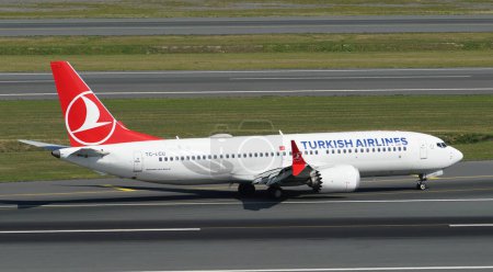 Photo for ISTANBUL, TURKIYE - OCTOBER 01, 2022: Turkish Airlines Boeing 737-8MAX (60068) landing to Istanbul International Airport - Royalty Free Image