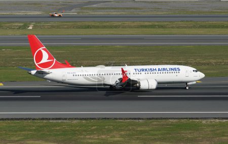Photo for ISTANBUL, TURKIYE - OCTOBER 01, 2022: Turkish Airlines Boeing 737-8MAX (60034) landing to Istanbul International Airport - Royalty Free Image