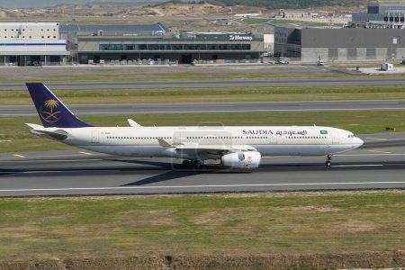 Photo for ISTANBUL, TURKIYE - OCTOBER 01, 2022: Saudi Arabian Airlines Airbus A330-343E (1770) landing to Istanbul International Airport - Royalty Free Image