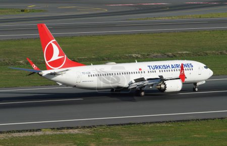Photo for ISTANBUL, TURKIYE - OCTOBER 01, 2022: Turkish Airlines Boeing 737-8MAX (60053) landing to Istanbul International Airport - Royalty Free Image
