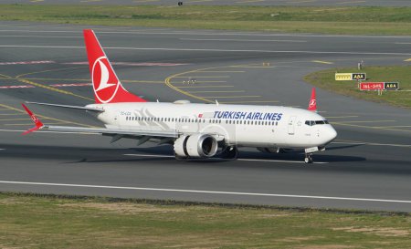 Photo for ISTANBUL, TURKIYE - OCTOBER 01, 2022: Turkish Airlines Boeing 737-8MAX (60032) landing to Istanbul International Airport - Royalty Free Image