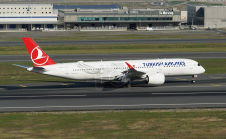 Photo for ISTANBUL, TURKIYE - OCTOBER 01, 2022: Turkish Airlines Airbus A350-941 (454) landing to Istanbul International Airport - Royalty Free Image