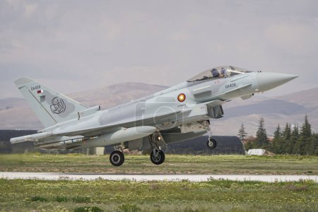 Photo for KONYA, TURKIYE - MAY 09, 2023: Qatar Air Force Eurofighter Typhoon EF2000 (MS006) take-off from Konya Airport during Anatolian Eagle Air Force Exercise - Royalty Free Image