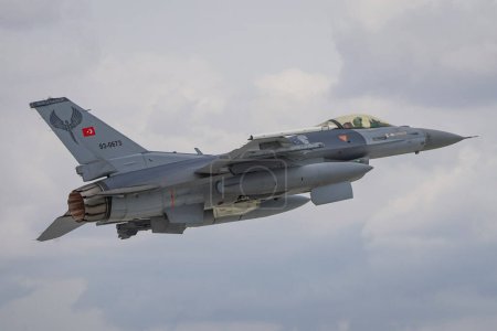 KONYA, TURKIYE - MAY 09, 2023: Turkish Air Force General Dynamics F-16C Fighting Falcon (HC-17) take-off from Konya Airport during Anatolian Eagle Air Force Exercise