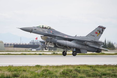KONYA, TURKIYE - MAY 09, 2023: Turkish Air Force General Dynamics F-16C Fighting Falcon (4R-84) landing to Konya Airport during Anatolian Eagle Air Force Exercise