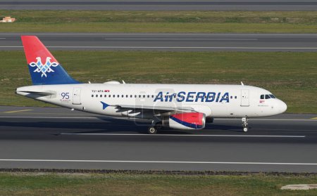 Photo for ISTANBUL, TURKIYE - NOVEMBER 05, 2022: Air Serbia Airbus A319-132 (2277) landing to Istanbul International Airport - Royalty Free Image