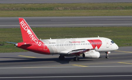Photo for ISTANBUL, TURKIYE - NOVEMBER 05, 2022: Red Wings Airlines Sukhoi Superjet 100-95LR (95177) landing to Istanbul International Airport - Royalty Free Image