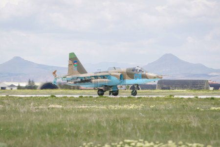 Photo for KONYA, TURKIYE - MAY 09, 2023: Azerbaijani Air Force Sukhoi Su-25 Frogfoot (25508101029) take-off from Konya Airport during Anatolian Eagle Air Force Exercise - Royalty Free Image