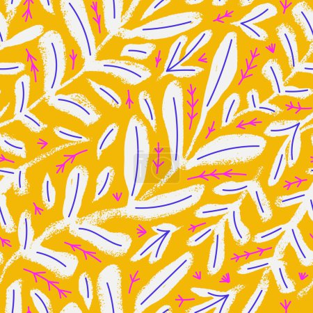 Illustration for Vector seamless floral seamless pattern for fashion prints, graphics, backgrounds and crafts. Bright color repeatable background with hand drawn branches and botanical elements - Royalty Free Image