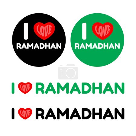 Photo for I Love Ramadhan Text Badge with Red Hearts Isolated on Black and Green Background, Islamic Vector illustration. - Royalty Free Image