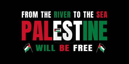 Ilustración de Del río al mar Palestina será vector libre Texto con bandera palestina aislada sobre fondo negro. Palestina será ilustración vectorial libre. - Imagen libre de derechos