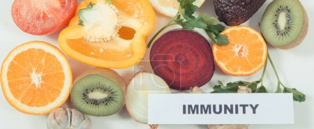 Photo for Fresh ripe fruits and vegetables as source natural healthy vitamins and minerals. Strengthening immunity in times of epidemics Covid-19 - Royalty Free Image
