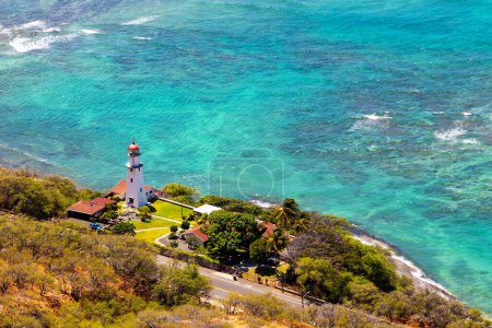 Historic  Diamond Head Lighthouse in Honolulu, Oahu, Hawaii.