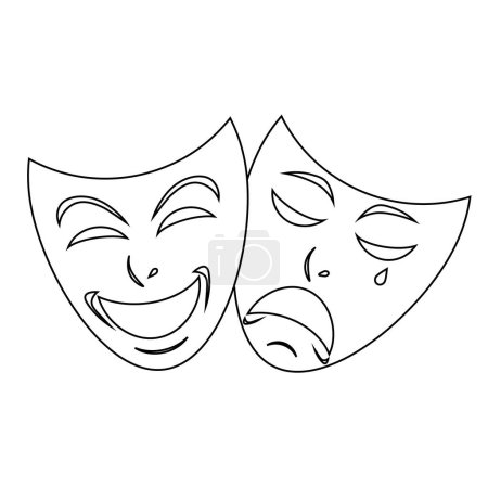 Illustration for Theatrical masks icon. Comedy and tragedy theatrical masks icons. Comic and tragic mask. Masquerade collection. Happy and unhappy traditional symbol - stock vector. - Royalty Free Image