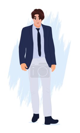 Illustration for Vector illustration business men walking with official clothes. Cartoon realistic people - Royalty Free Image