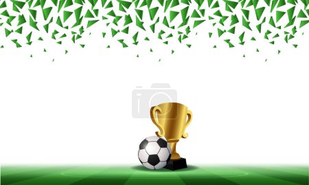 celebration template background soccer with thropy and ball