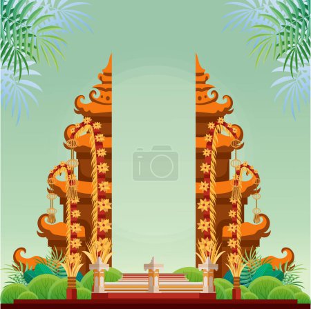 Photo for Temple of Bali's Day Vector Illustration fit for Poster Banner and Template, Indonesain Bali's Nyepi Day, Hari Nyepi, Hindu Statue Silhouette and Temple - Royalty Free Image
