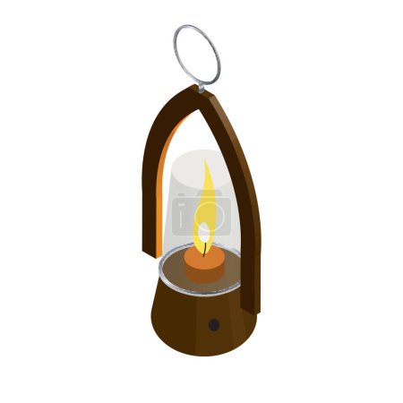 Téléchargez les photos : Isometric vintage kerosene lantern, burning oil lamp. Horror dieselpunk item. Isolated on white. - en image libre de droit