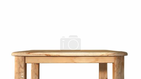 3d rendering of a wooden table, isolated on white background, product display mock-up.