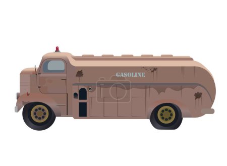 Ilustración de Camión cisterna de gasolina militar de 1940, viejo concepto de automóvil postapocalíptico oxidado de la Segunda Guerra Mundial, diseño de vehículos atompunk o dieselpunk - Imagen libre de derechos