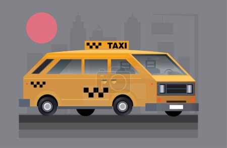 Illustration for Cargo taxi van, yellow cab. Vector illustration for a mobile application.  Low polygonal crew cab van concept. - Royalty Free Image