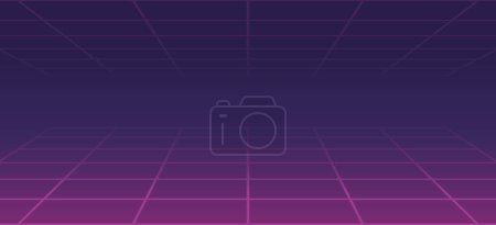Illustration for Purple 1980's vintage cyberpunk neon perspective grid, initial retro video game screen. Vector illustration - Royalty Free Image