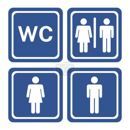 jeu de pictogrammes de toilettes publiques, fond bleu, illustration vectorielle
