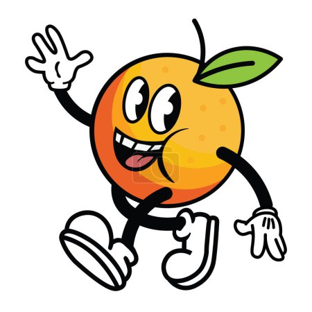 Illustration for Kawaii cartoon character with a body of an orange fruit. Restaurant, fast food mascot. Vintage rubberhose comic style design. - Royalty Free Image