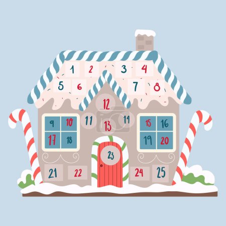 Foto de Calendario de Adviento en una casa de jengibre. Cartel de vacaciones de invierno, fechas de diciembre eventos festivos. Vector plantilla creativa - Imagen libre de derechos