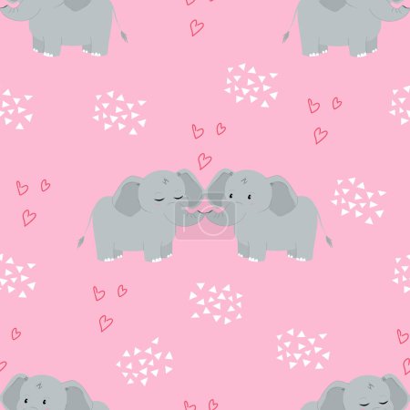 Illustration for Elephants in love seamless pattern. Pink background for Valentines day. Vector illustration - Royalty Free Image