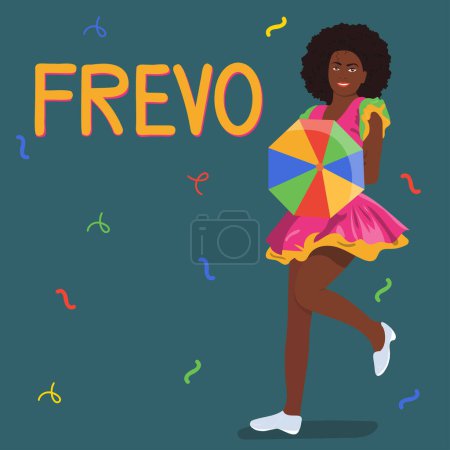 Illustration for Girl dancing a Cultural dance. Hand drawn flat design frevo illustration - Royalty Free Image