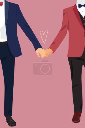 Illustration for Couple gay men hold hands. Concept of lgbt  greeting cards, invitations, poster design template - Royalty Free Image