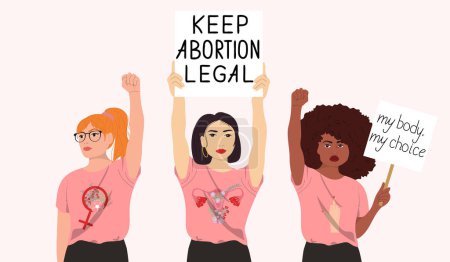 Téléchargez les illustrations : Des femmes protestent contre la loi sur l'avortement. Le féminisme lutte pour les droits des femmes. Le pouvoir des filles. - en licence libre de droit