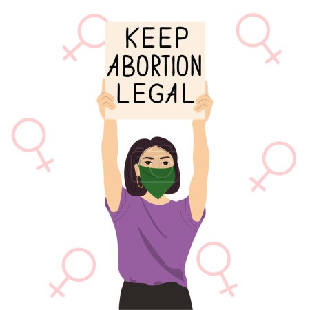 Ilustración de Mujer en pañuelo verde protestando contra la ley del aborto. Derechos de la mujer. Ilustración vectorial - Imagen libre de derechos