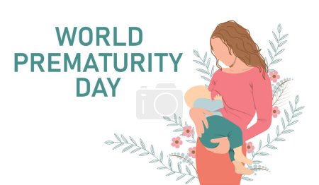 Illustration for World prematurity day. Flat vector illustration. Mother with child - Royalty Free Image