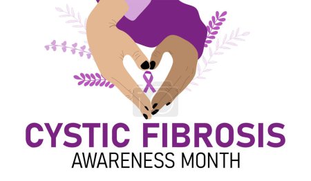 Cystic Fibrosis awareness month. Hands making heart shape holding awareness ribbon