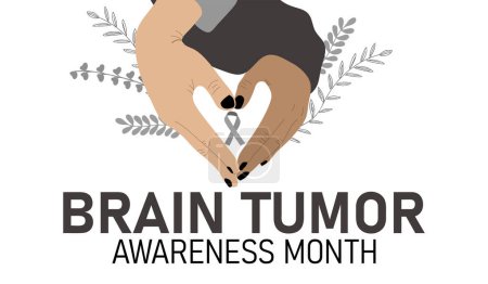 Brain Tumor awareness month. Hands making heart shape holding awareness ribbon