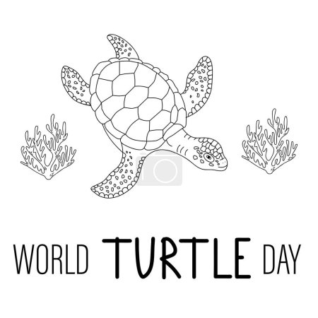 Ilustración de Esquema de dibujo de la tortuga para el día de la tortuga. Dibujo de línea vectorial. - Imagen libre de derechos