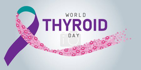 World Thyroid Day. Horizontal illustration of ribbon with flowers