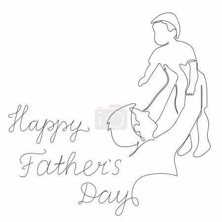 Continuous single drawn one line dad tosses a toddler. Father with son vector illustration