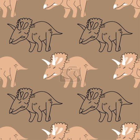 Illustration for Boho dinosaur seamless pattern. Chasmosaurus background for child textile, wallpaper, party - Royalty Free Image
