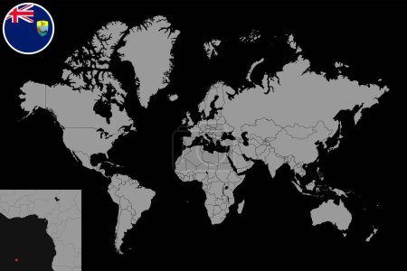 Téléchargez les illustrations : Carte avec drapeau Sainte-Hélène, Ascension et Tristan da Cunha sur la carte du monde. Illustration vectorielle. - en licence libre de droit
