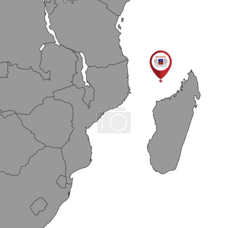 Téléchargez les illustrations : Carte à broches avec drapeau Mayotte sur la carte du monde. Illustration vectorielle. - en licence libre de droit