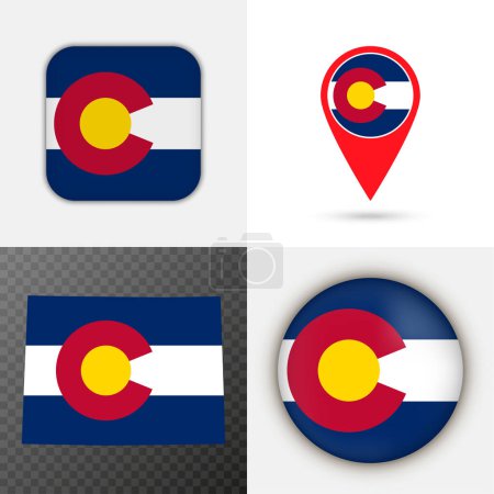 Juego de bandera del estado de Colorado. Ilustración vectorial.