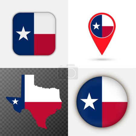 Set of Texas state flag. Vector illustration.