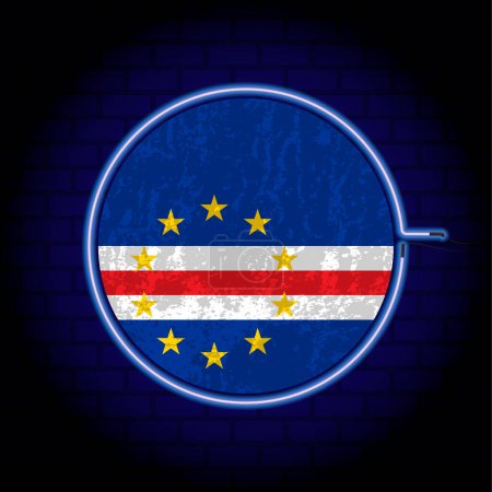 Ilustración de Bandera grunge de neón de Cabo Verde en fondo de pared. Ilustración vectorial. - Imagen libre de derechos