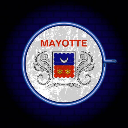 Téléchargez les illustrations : Pavillon Mayotte néon grunge sur fond mural. Illustration vectorielle. - en licence libre de droit