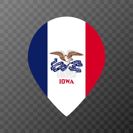 Illustration for Map pointer with flag Iowa state. Vector illustration. - Royalty Free Image